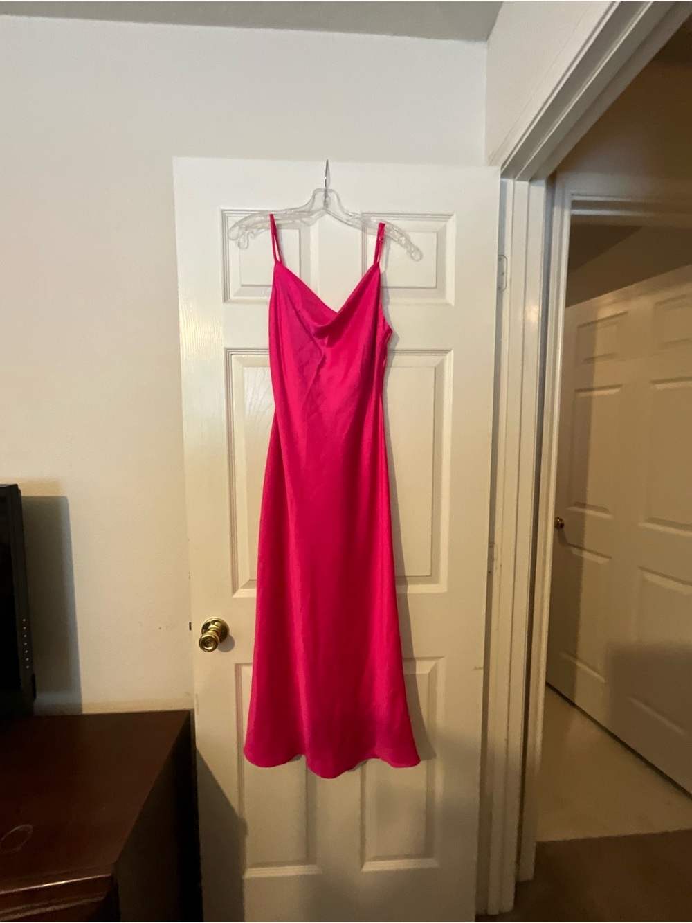 Hot Pink Satin Midi Dress